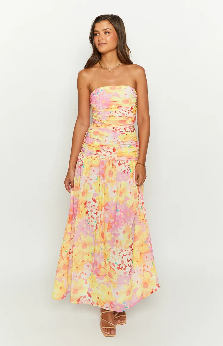 Sinclair Yellow Floral Print Strapless Maxi Dress sold by Beginning Boutique product image thumbnail 3