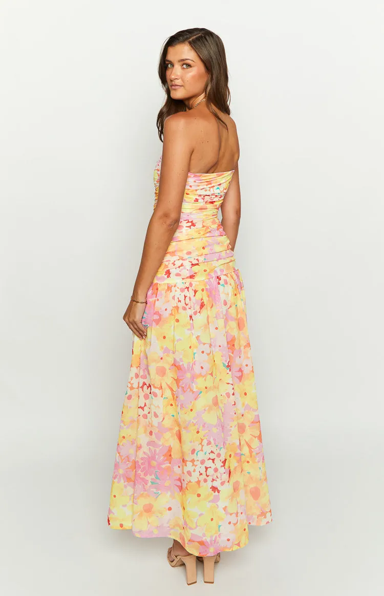 Sinclair Yellow Floral Print Strapless Maxi Dress sold by Beginning Boutique product image thumbnail 5
