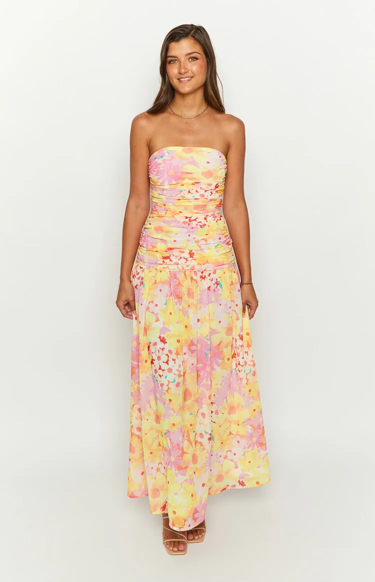 Sinclair Yellow Floral Print Strapless Maxi Dress sold by Beginning Boutique product image thumbnail 2