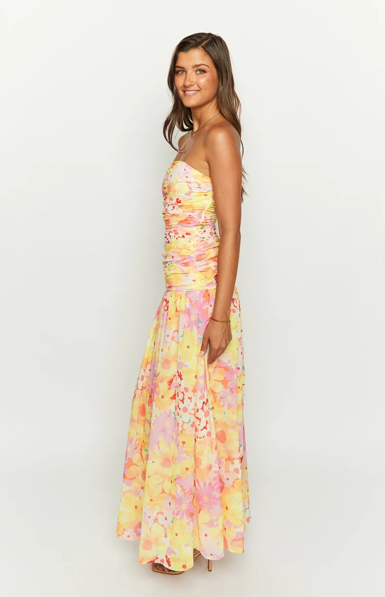 Sinclair Yellow Floral Print Strapless Maxi Dress sold by Beginning Boutique product image thumbnail 4