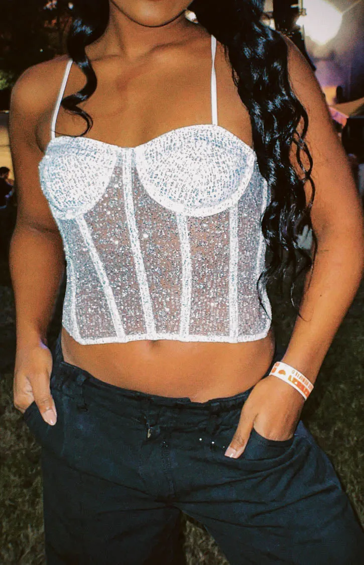 Charmaine Silver Sparkle Corset Top sold by Beginning Boutique product image thumbnail 3