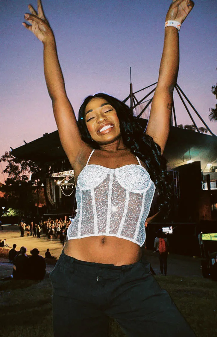 Charmaine Silver Sparkle Corset Top sold by Beginning Boutique product image thumbnail 4