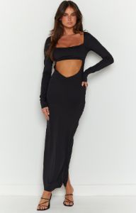 Aluma Black Longsleeve Cut Out Maxi Dress sold by Beginning Boutique