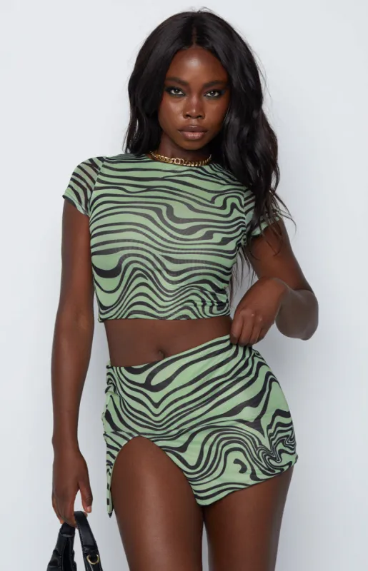 Rosalie Green Mini Skirt sold by Beginning Boutique