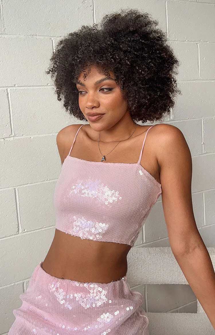 Bellah Pink Sequin Crop Top sold by Beginning Boutique