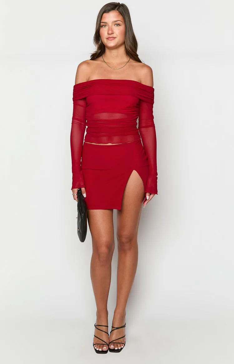 Harper Red Mesh Mini Skirt sold by Beginning Boutique product image thumbnail 2