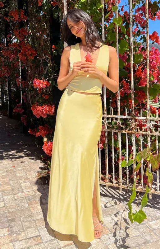Genevieve Yellow Maxi Skirt sold by Beginning Boutique