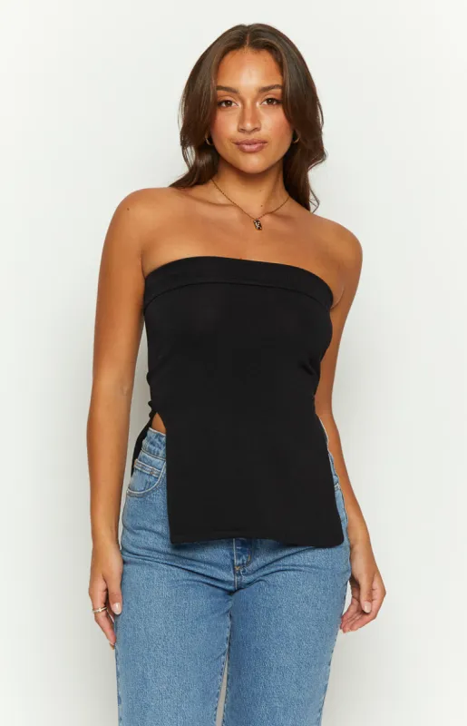Mordani Black Knit Strapless Top sold by Beginning Boutique
