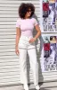 Gem Diamante Trim Wide Leg White Denim Jeans sold by Beginning Boutique