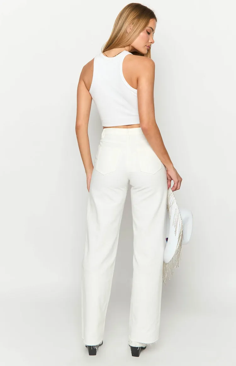 Gem Diamante Trim Wide Leg White Denim Jeans sold by Beginning Boutique product image thumbnail 5