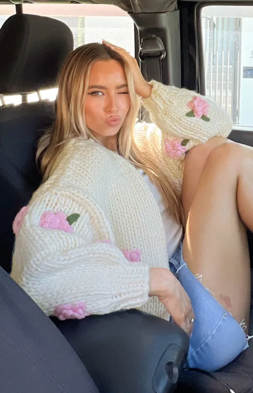 Vine White Rose Embellished Cardigan sold by Beginning Boutique