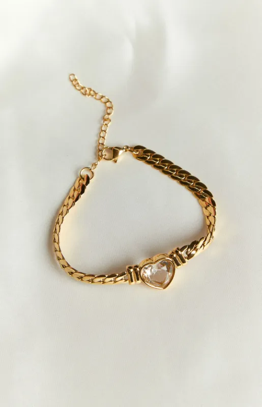 Jasper Gold Plated Stainless Steel Heart Embellished Bracelet sold by Beginning Boutique