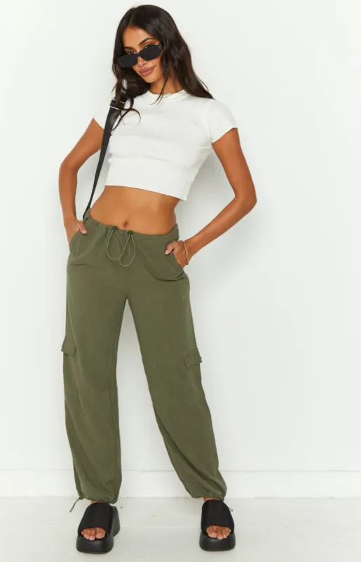 Kady Khaki Soft Cargo Pants sold by Beginning Boutique