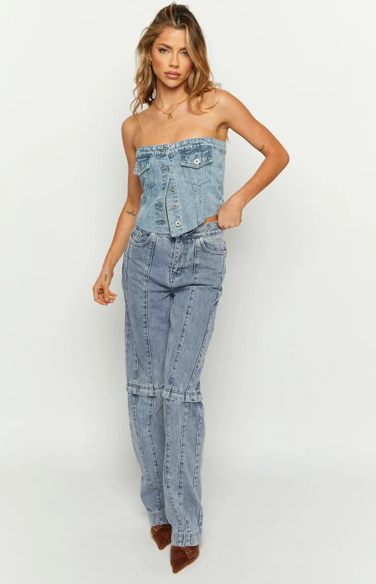Wilma Mid Wash Denim Button Top sold by Beginning Boutique product image thumbnail 2