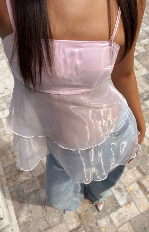 Tinley Pink Tulle Top sold by Beginning Boutique