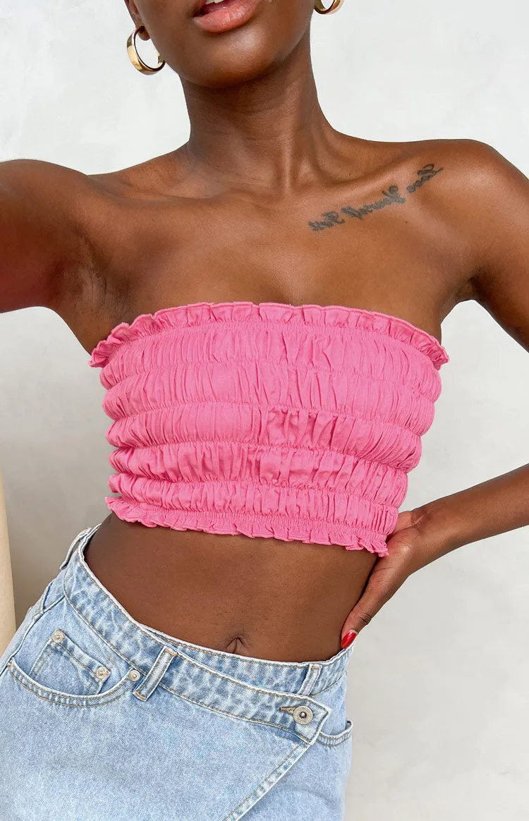 Kyra Pink Linen Blend Crop Top sold by Beginning Boutique product image thumbnail 3