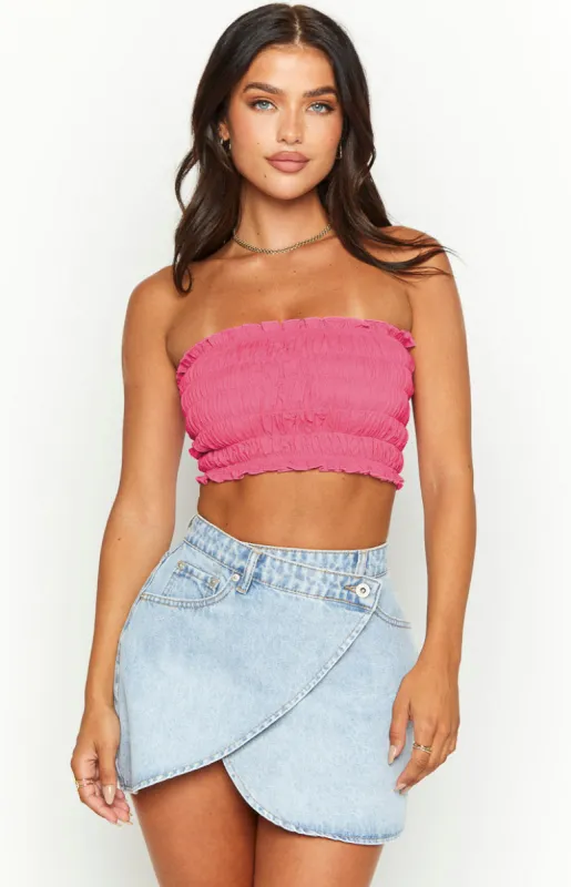 Kyra Pink Linen Blend Crop Top sold by Beginning Boutique