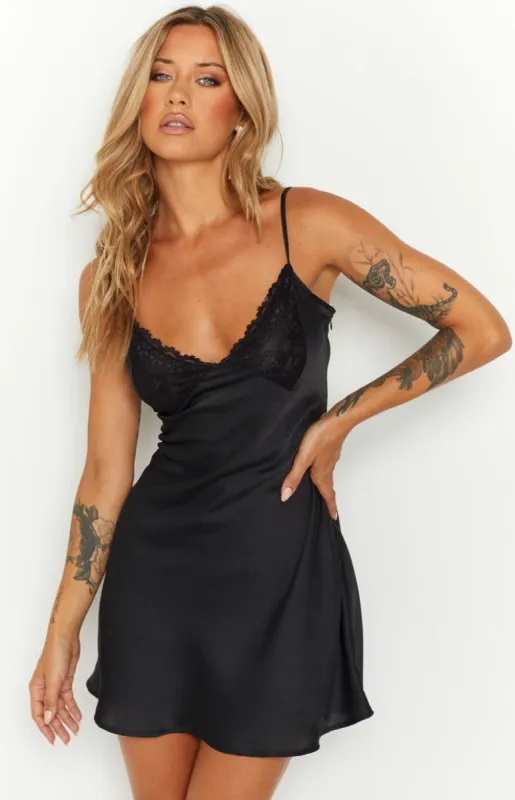 Kalyn Black Lace Detail Mini Dress sold by Beginning Boutique