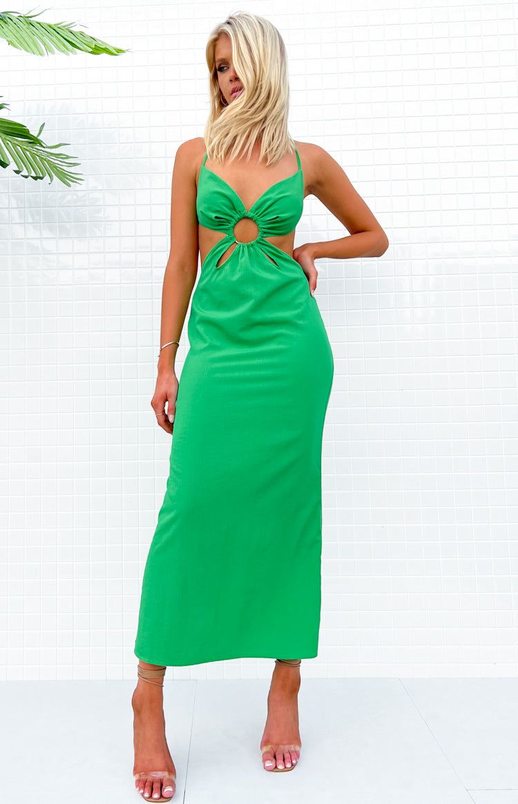 Trixy Green Cut Out Maxi Dress sold by Beginning Boutique