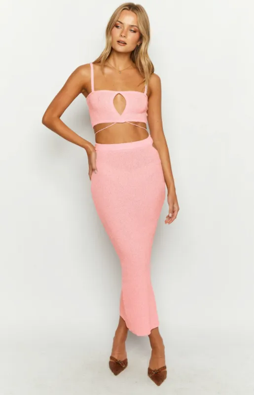 Ellah Pink Knit Midi Skirt sold by Beginning Boutique
