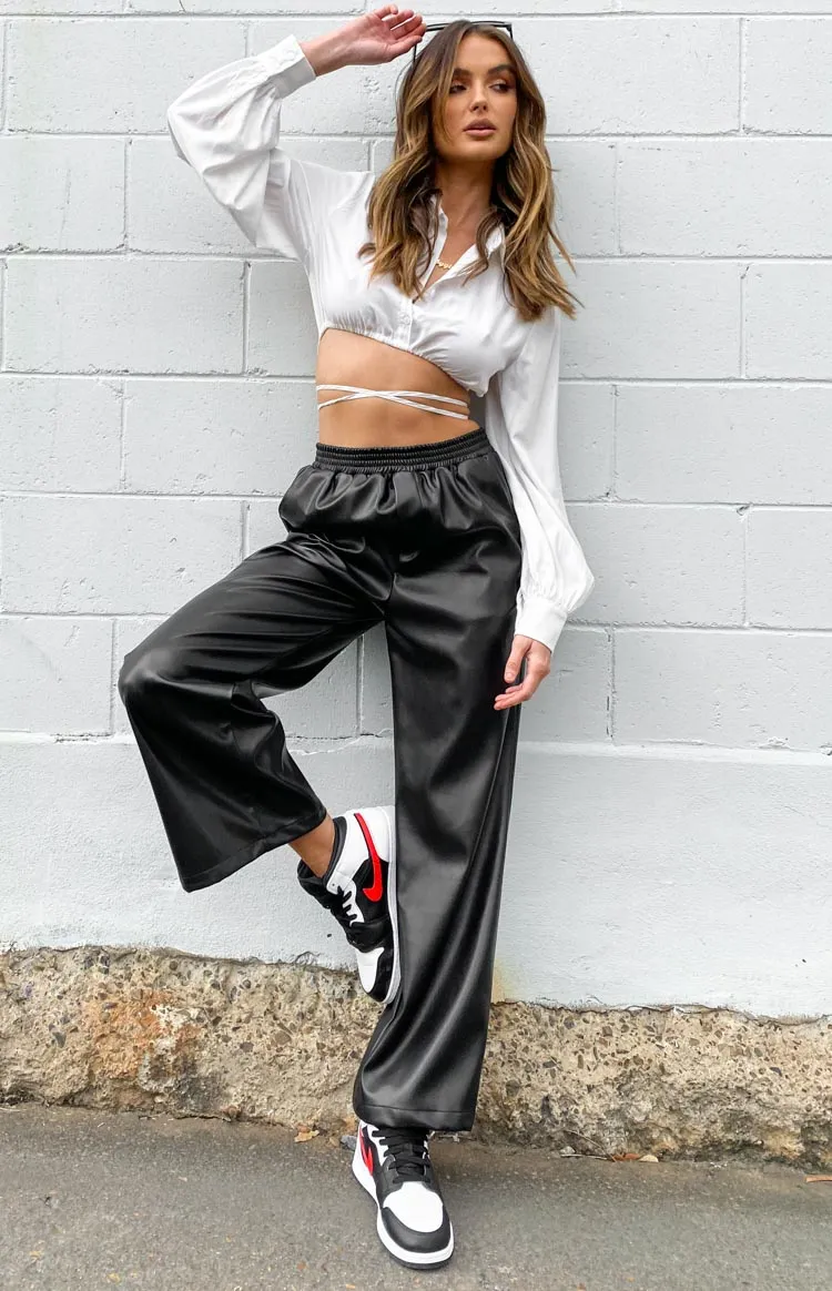 Zarah Black PU Pants sold by Beginning Boutique product image thumbnail 3