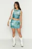 Afterthought Blue Print Mesh Top sold by Beginning Boutique