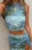Afterthought Blue Print Mesh Top sold by Beginning Boutique