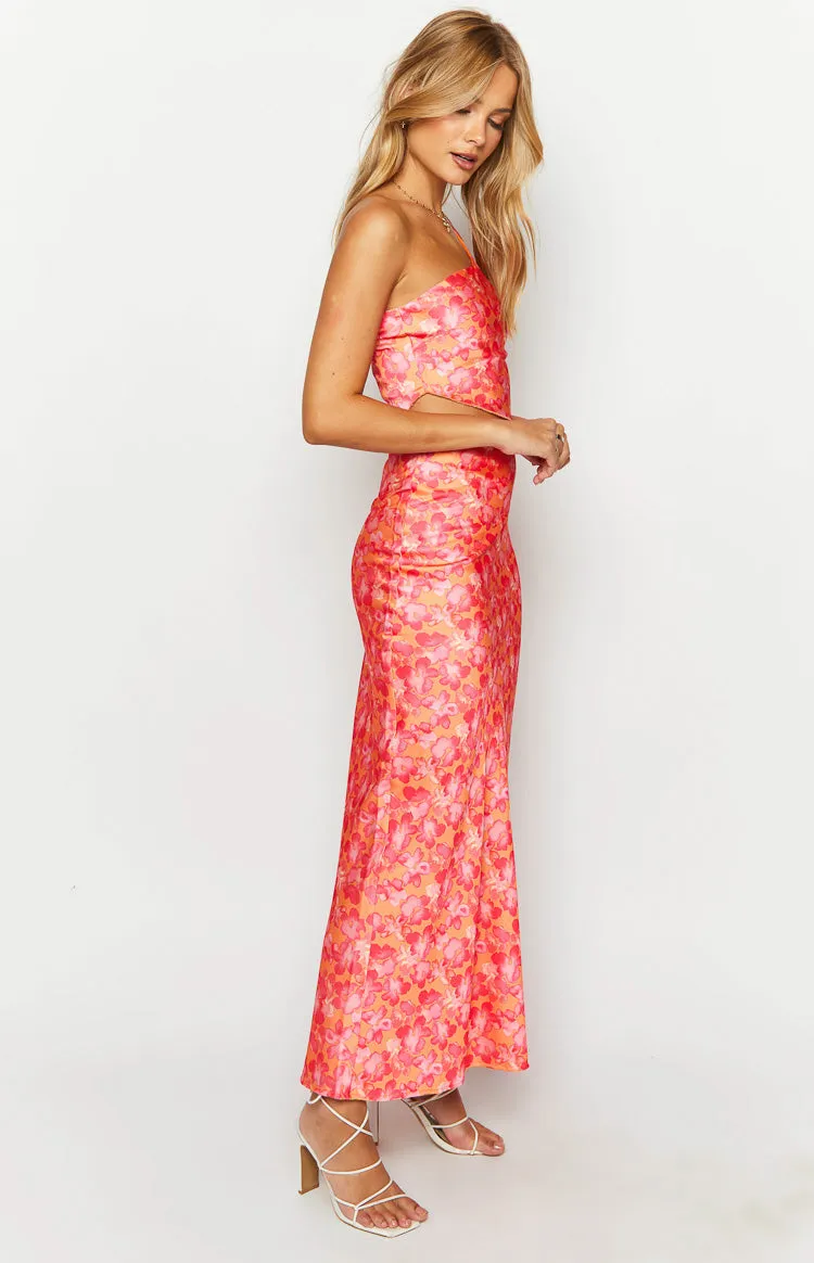 Claudi Orange And Pink Satin Maxi Skirt sold by Beginning Boutique product image thumbnail 4