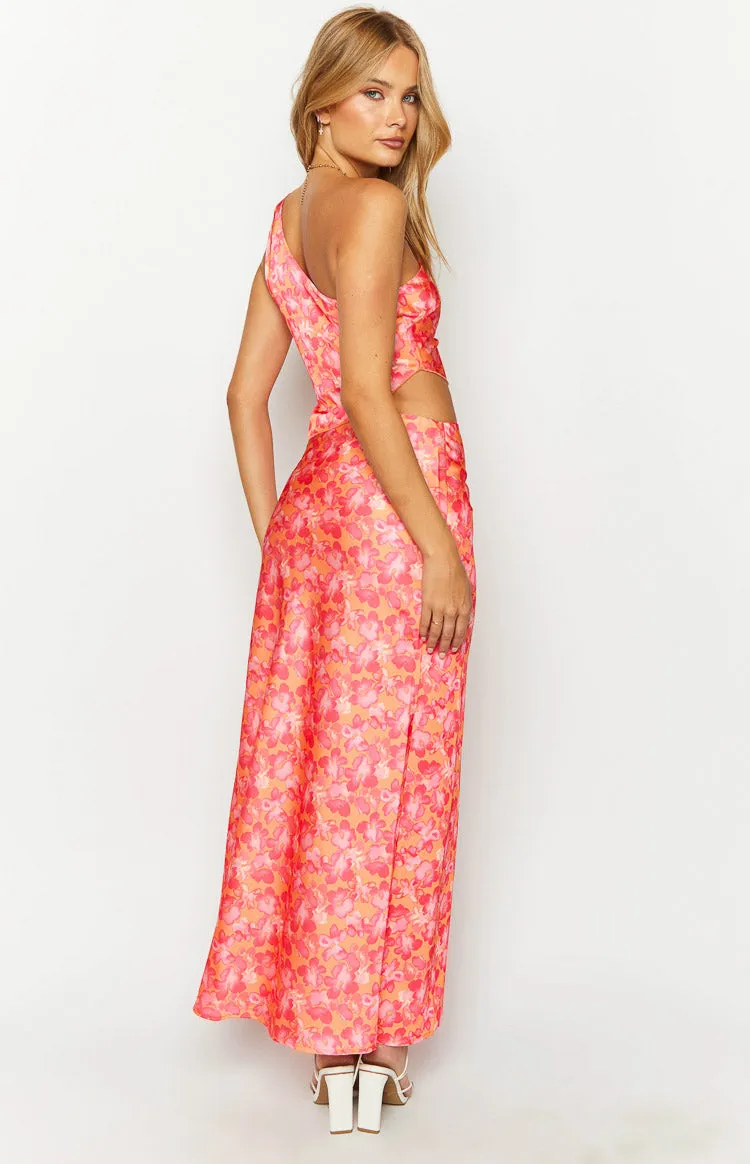 Claudi Orange And Pink Satin Maxi Skirt sold by Beginning Boutique product image thumbnail 5