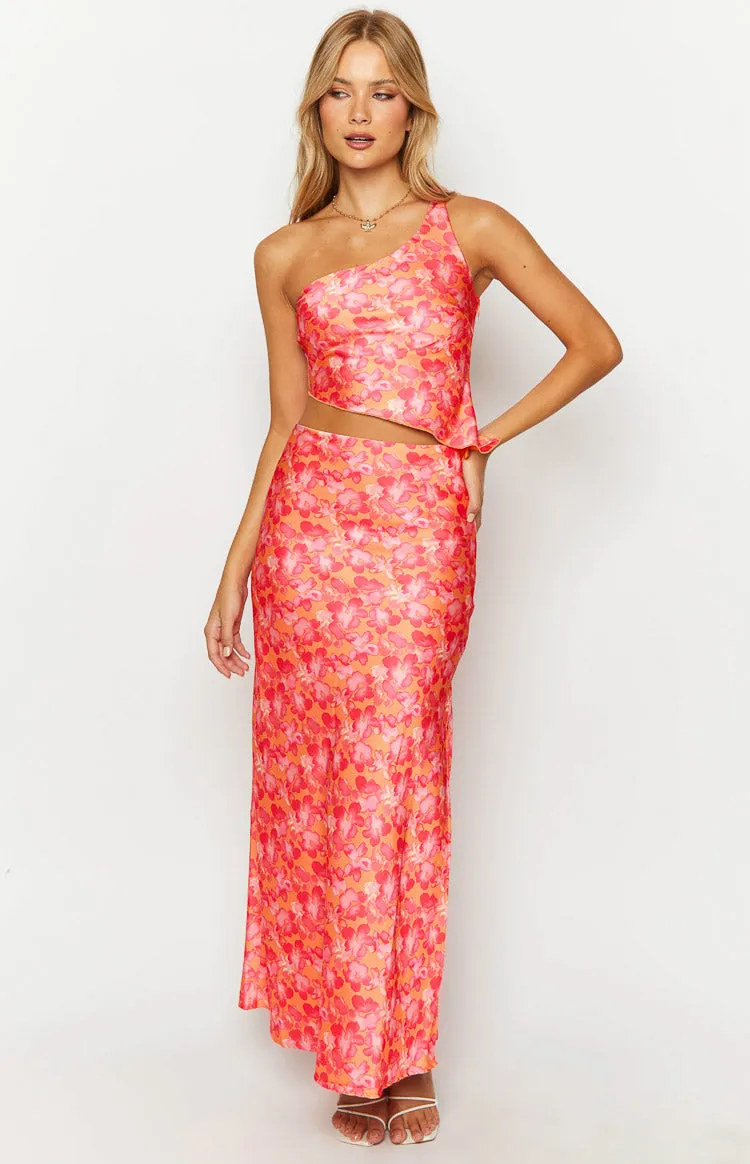 Claudi Orange And Pink Satin Maxi Skirt sold by Beginning Boutique product image thumbnail 3