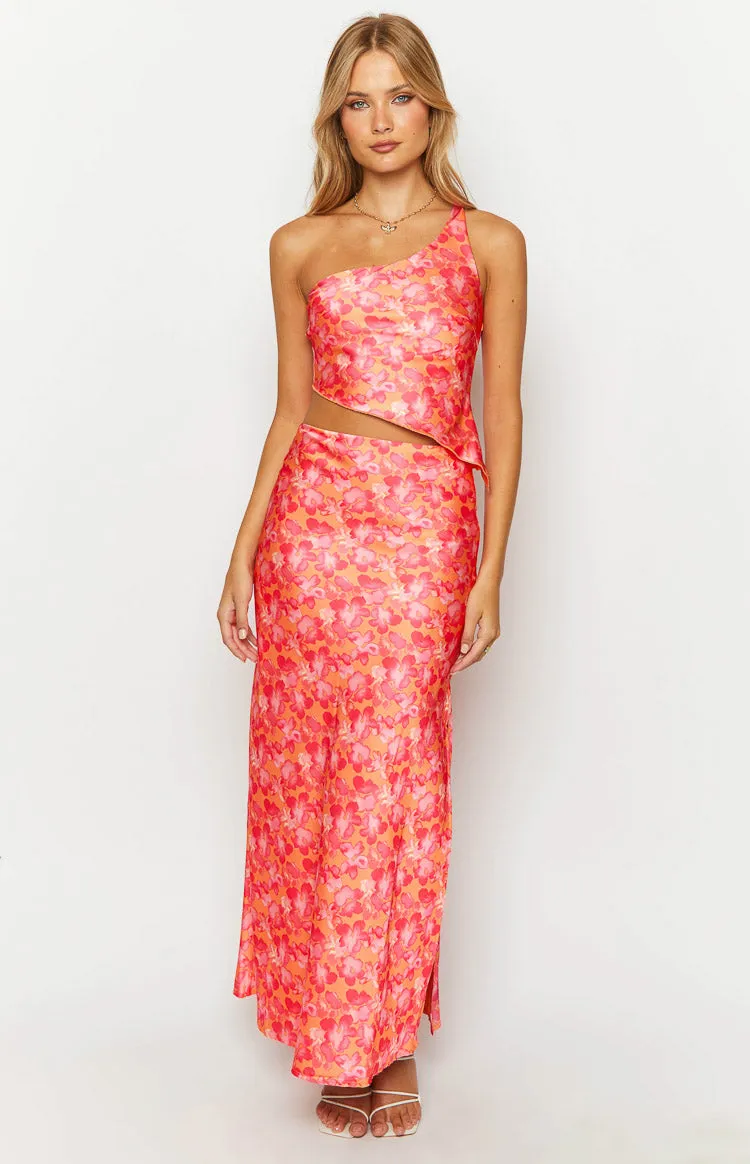 Claudi Orange And Pink Satin Maxi Skirt sold by Beginning Boutique product image thumbnail 2