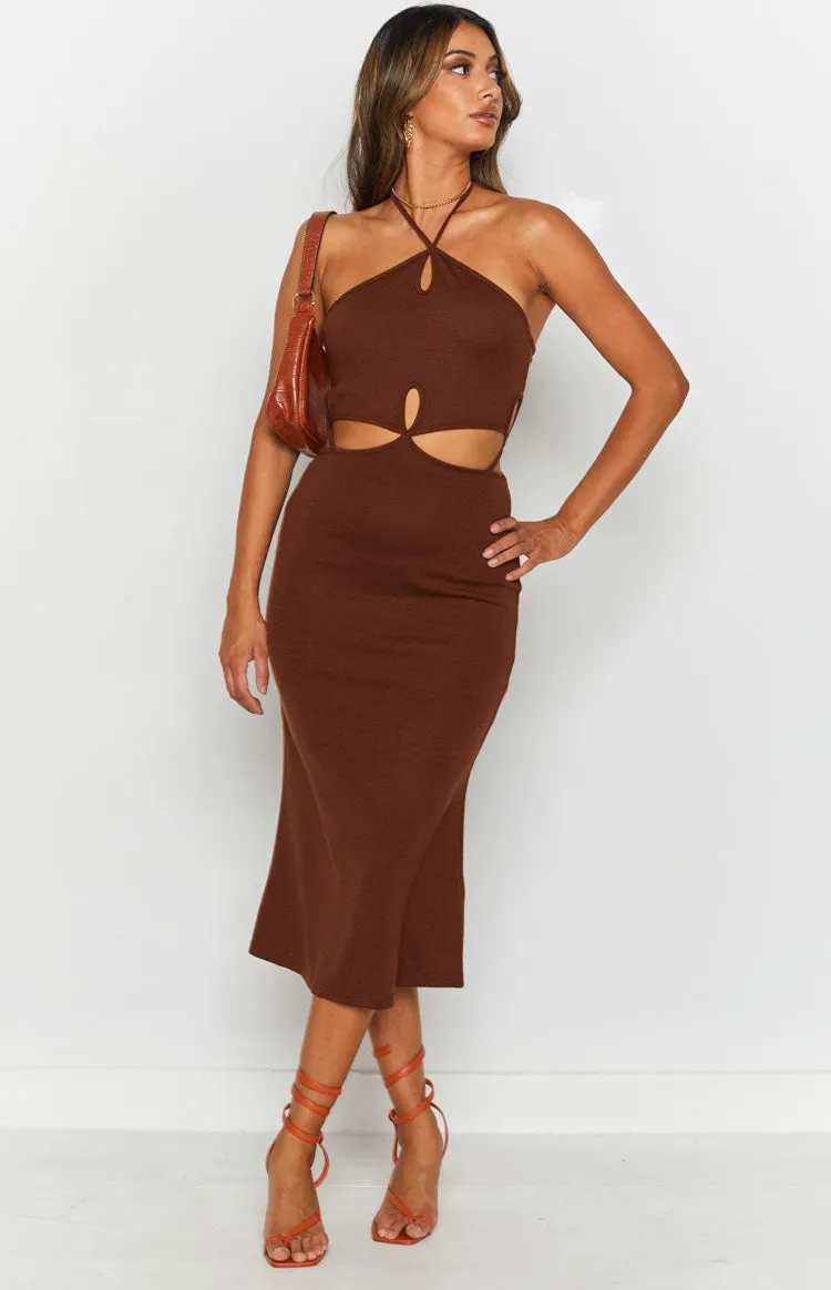 Quanah Cut Out Midi Dress Brown sold by Beginning Boutique