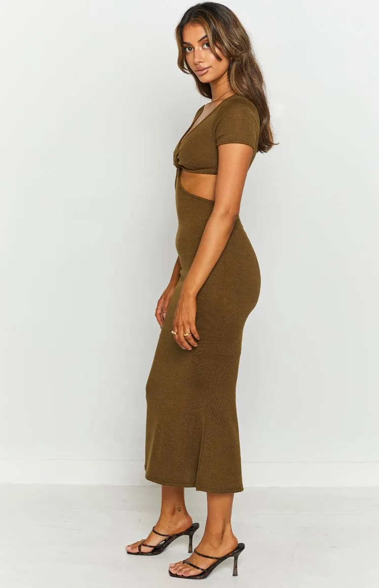 Romania Cut Out Midi Dress Khaki sold by Beginning Boutique product image thumbnail 5