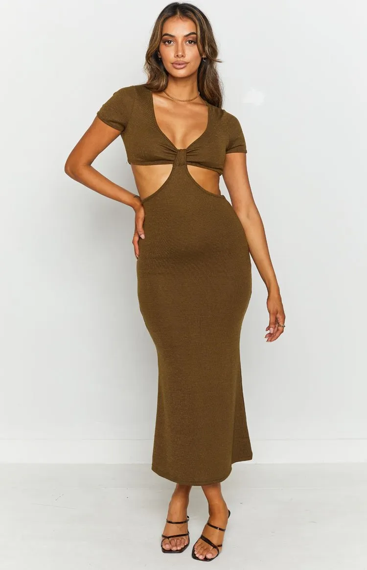 Romania Cut Out Midi Dress Khaki sold by Beginning Boutique product image thumbnail 4