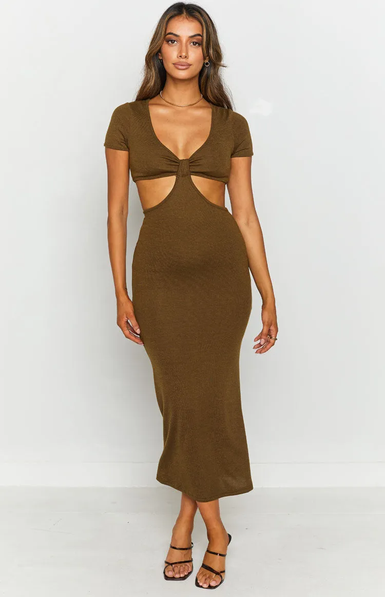 Romania Cut Out Midi Dress Khaki sold by Beginning Boutique