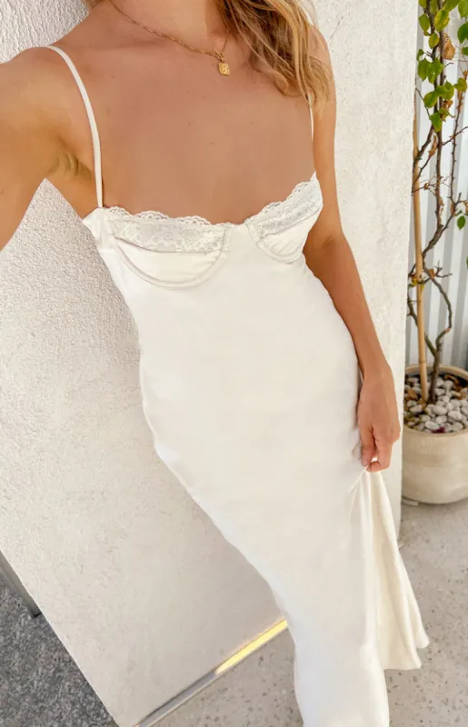 Mariana Cream Lace Bust Midi Dress sold by Beginning Boutique