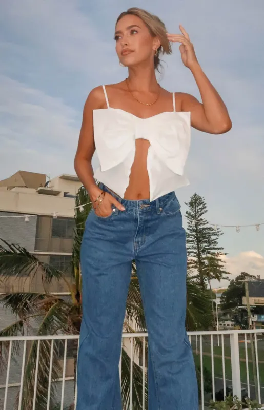 Isolde White Bow Crop Top made by Beginning Boutique