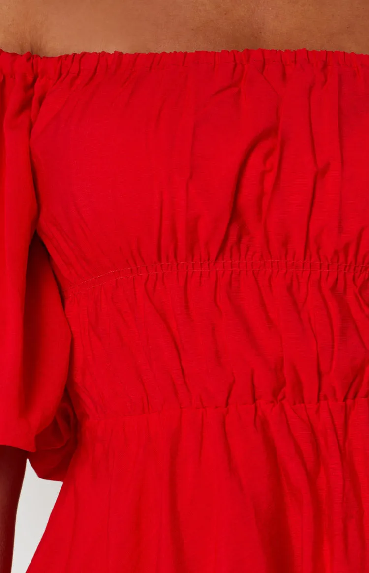 Paradise Puff Sleeve Dress Red sold by Beginning Boutique product image thumbnail 5