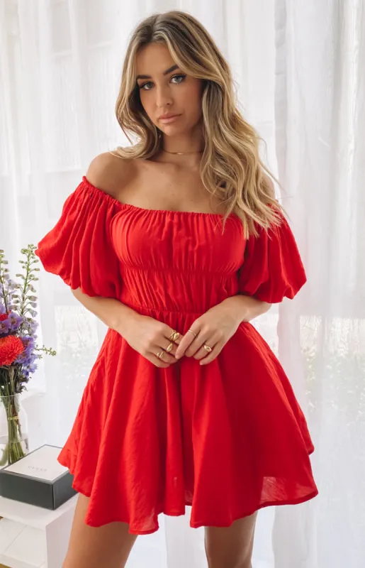 Paradise Puff Sleeve Dress Red sold by Beginning Boutique