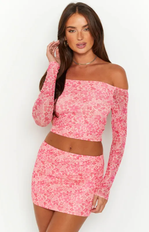 Addison Pink Mesh Mini Skirt sold by Beginning Boutique