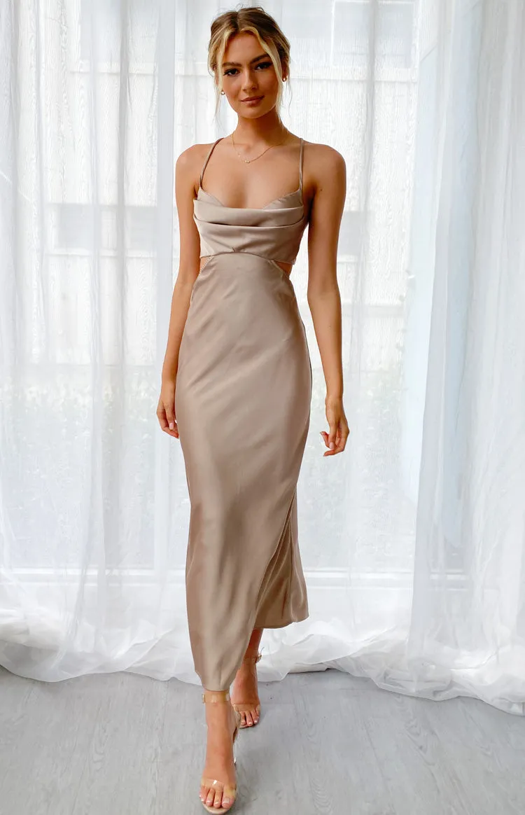 Taleah Cut Out Maxi Dress Mocha sold by Beginning Boutique