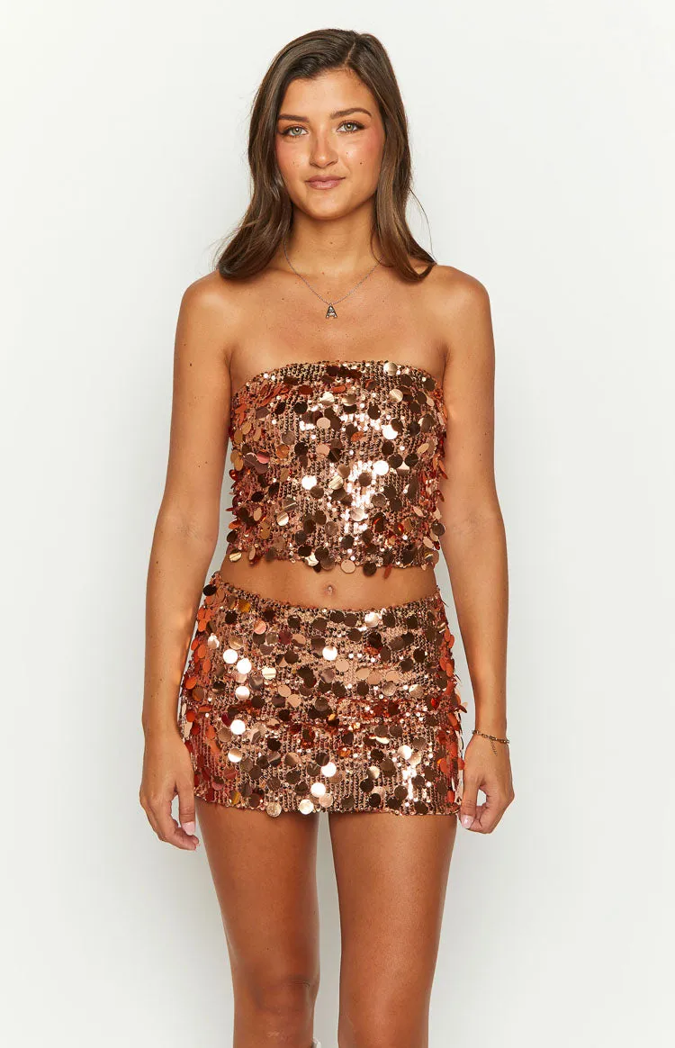 Emiko Bronze Sequin Crop Top sold by Beginning Boutique product image thumbnail 3