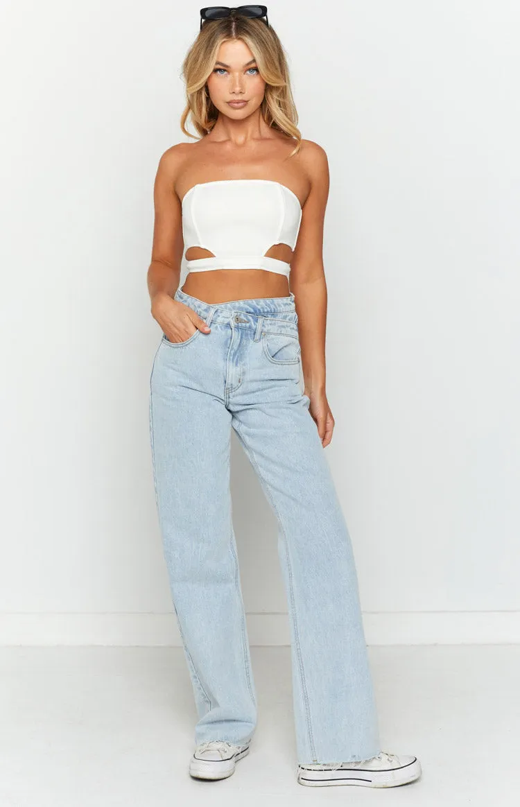 Emerson White Strapless Crop Top sold by Beginning Boutique