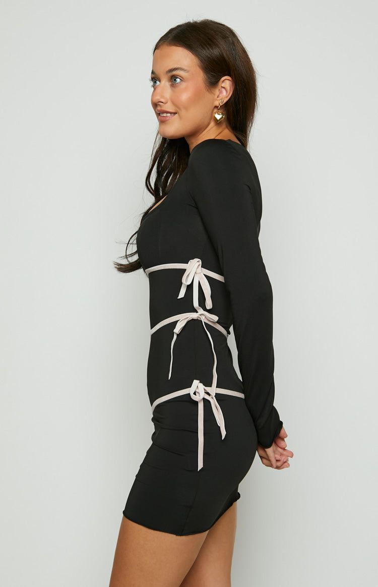 Elliette Black Bow Mini Party Dress sold by Beginning Boutique product image thumbnail 3