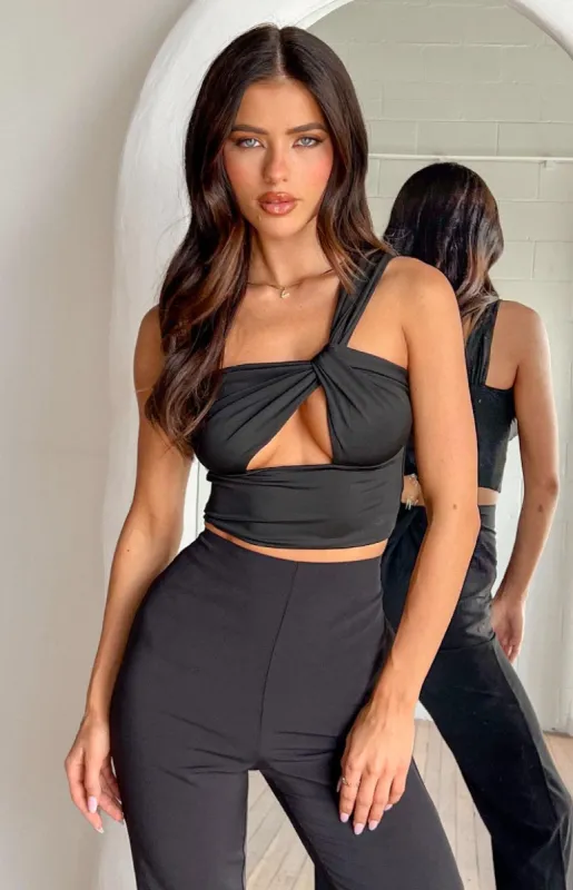 Abrielle Black One Shoulder Crop Top sold by Beginning Boutique