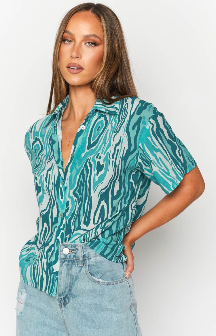 Barbeque Button Shirt Blue sold by Beginning Boutique