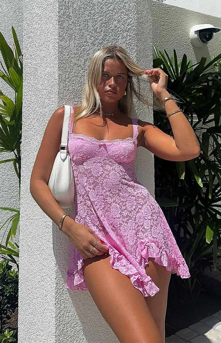 All Mine Pink Lace Mini Dress sold by Beginning Boutique