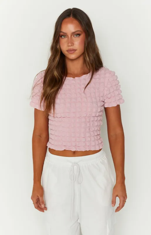 Bubble Pink Short Sleeved Crop Top sold by Beginning Boutique
