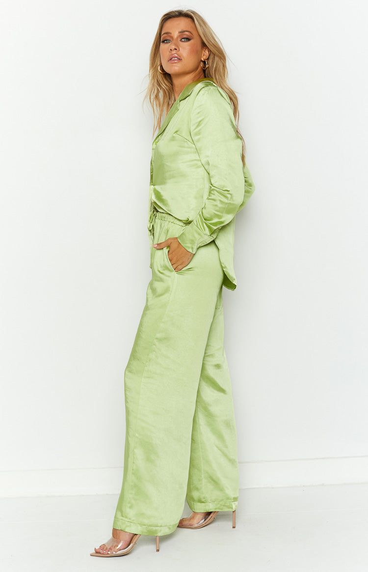 Livia Green Satin Pants sold by Beginning Boutique product image thumbnail 3