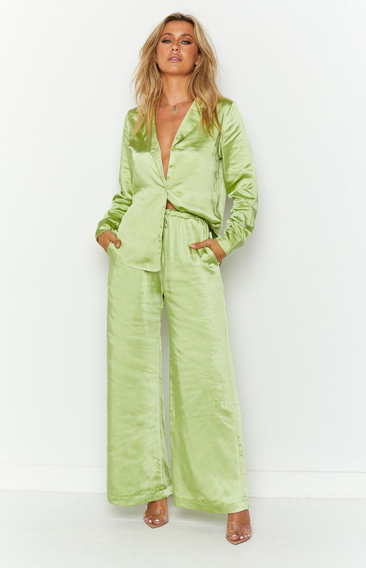 Livia Green Satin Pants sold by Beginning Boutique product image thumbnail 5